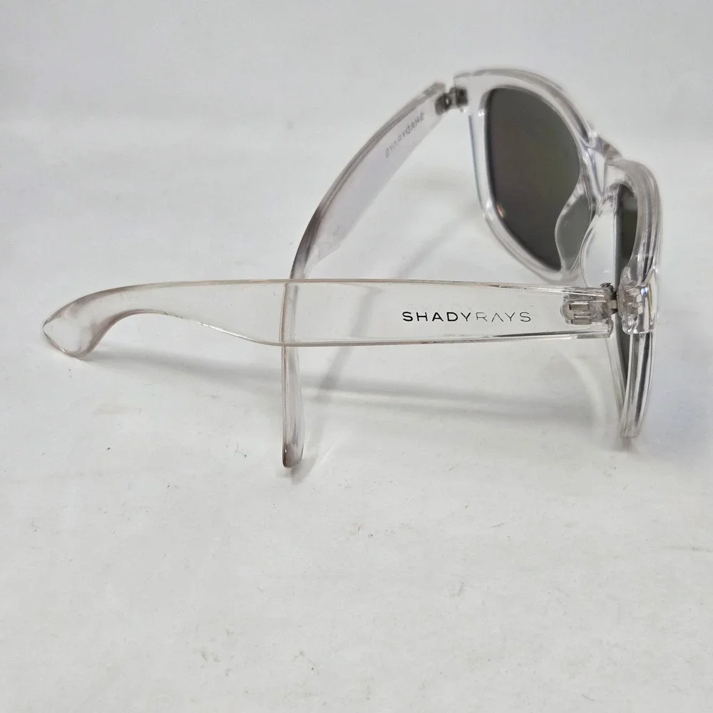 Shady Rays Sunglasses Clear Frame Emerald Green Mirrored Lenses Square Wayfarer